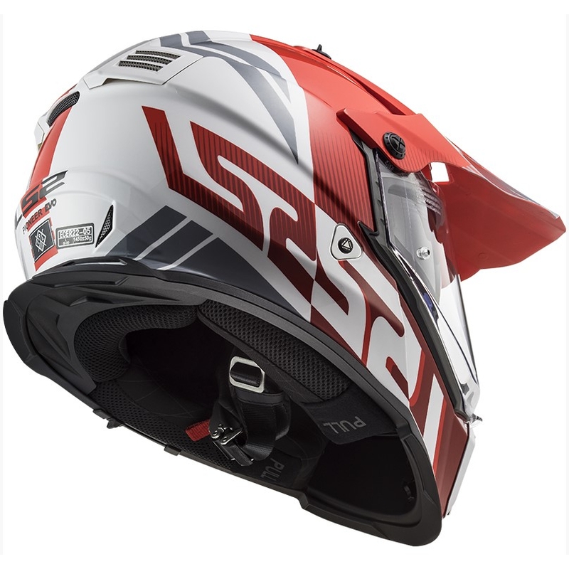 Enduro kask LS2 MX436 Pioneer EVO Evolve biało-szaro-czerwony