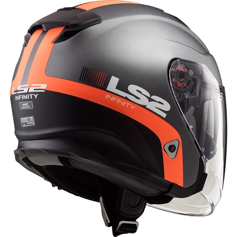 Otwarty kask motocyklowy LS2 OF521 Infinity Smart tytanowo-pomarańczowy