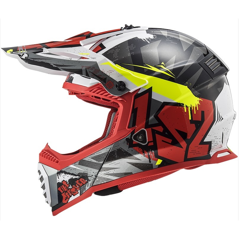 Motocrossowy kask LS2 MX437 Fast Evo Crusher czarno-czerwono-fluo żółty