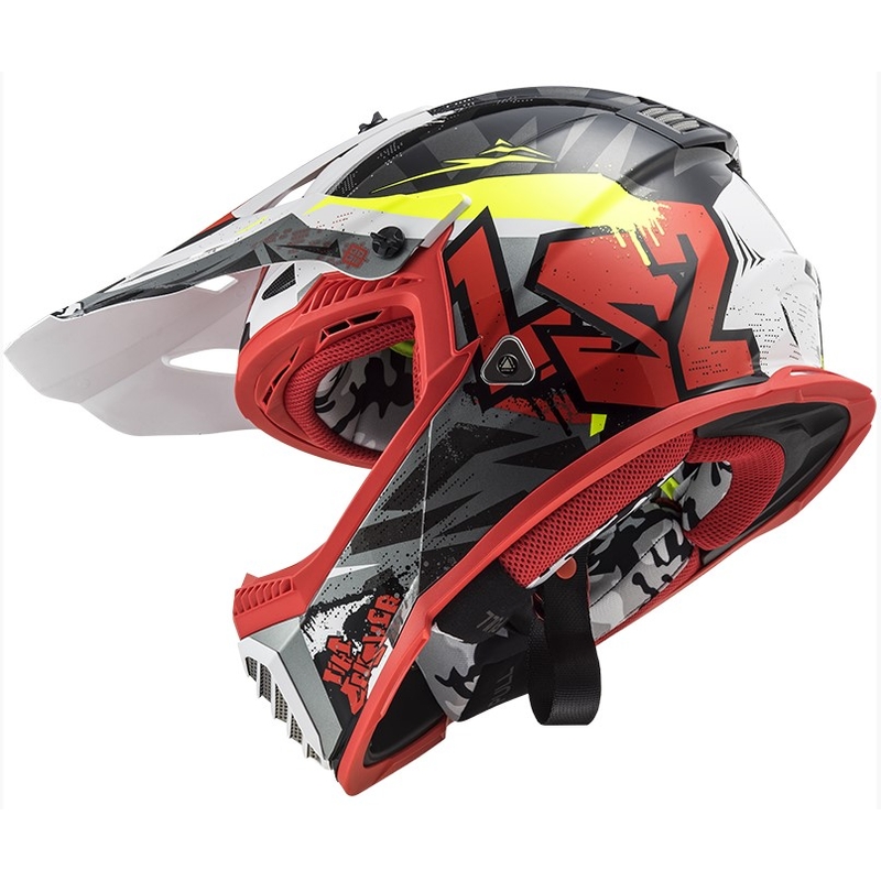 Motocrossowy kask LS2 MX437 Fast Evo Crusher czarno-czerwono-fluo żółty
