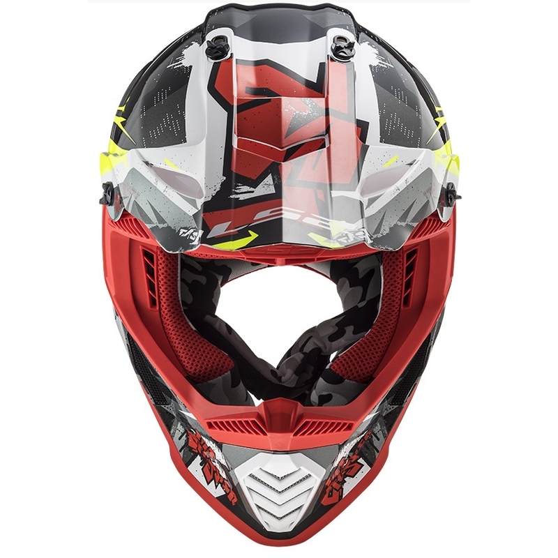 Motocrossowy kask LS2 MX437 Fast Evo Crusher czarno-czerwono-fluo żółty
