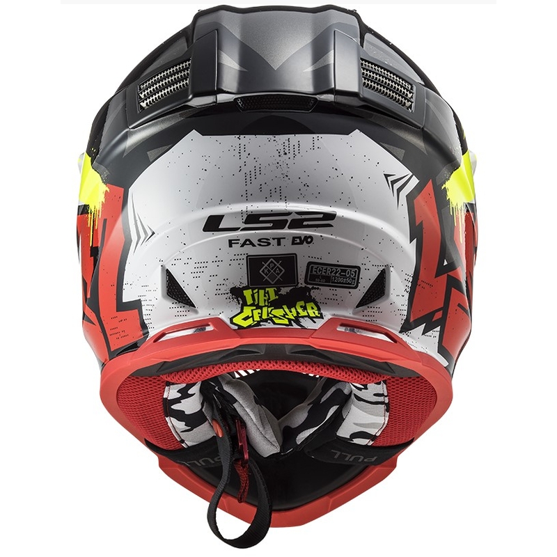 Motocrossowy kask LS2 MX437 Fast Evo Crusher czarno-czerwono-fluo żółty