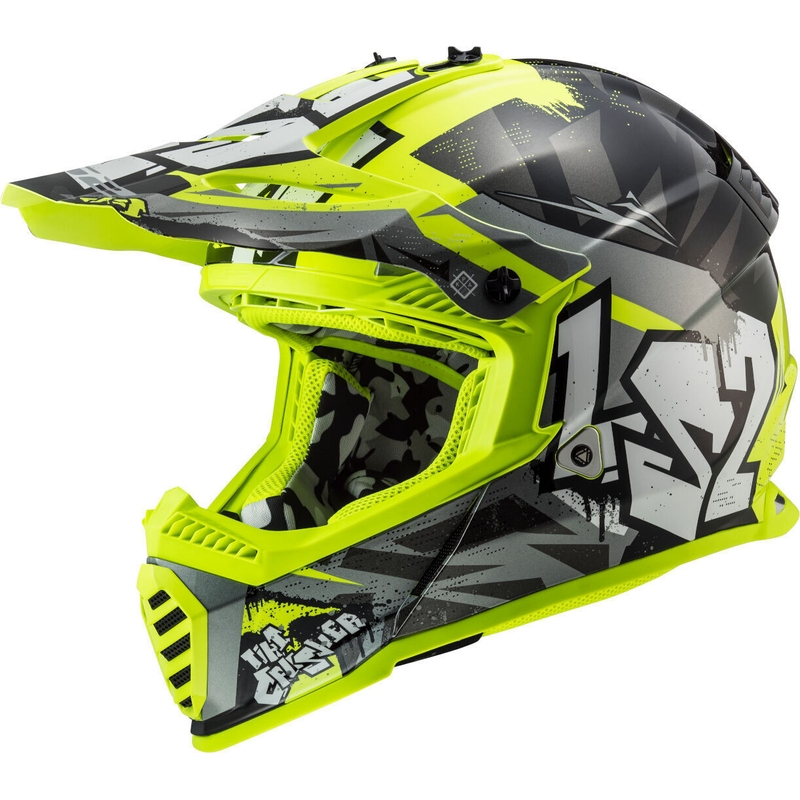 Dziecięcy kask motocrossowy LS2 MX437 Fast Evo Mini Crusher czarno-fluo żółty
