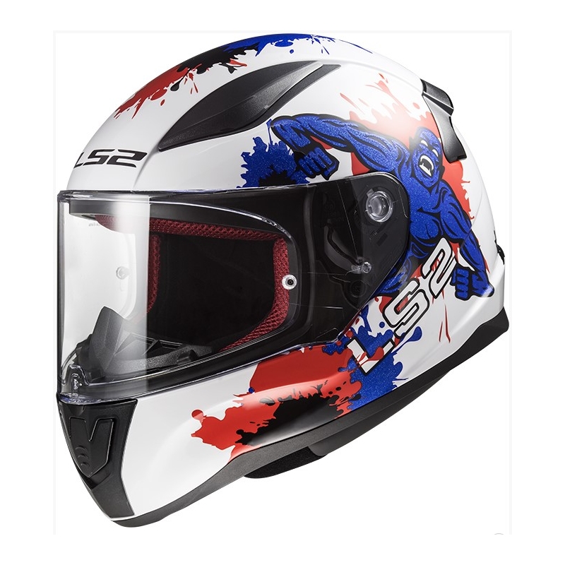 Dziecięcy integralny kask LS2 FF353 Rapid Mini Monster biało-niebiesko-czerwony wyprzedaż