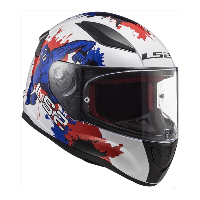 Dziecięcy integralny kask LS2 FF353 Rapid Mini Monster biało-niebiesko-czerwony wyprzedaż