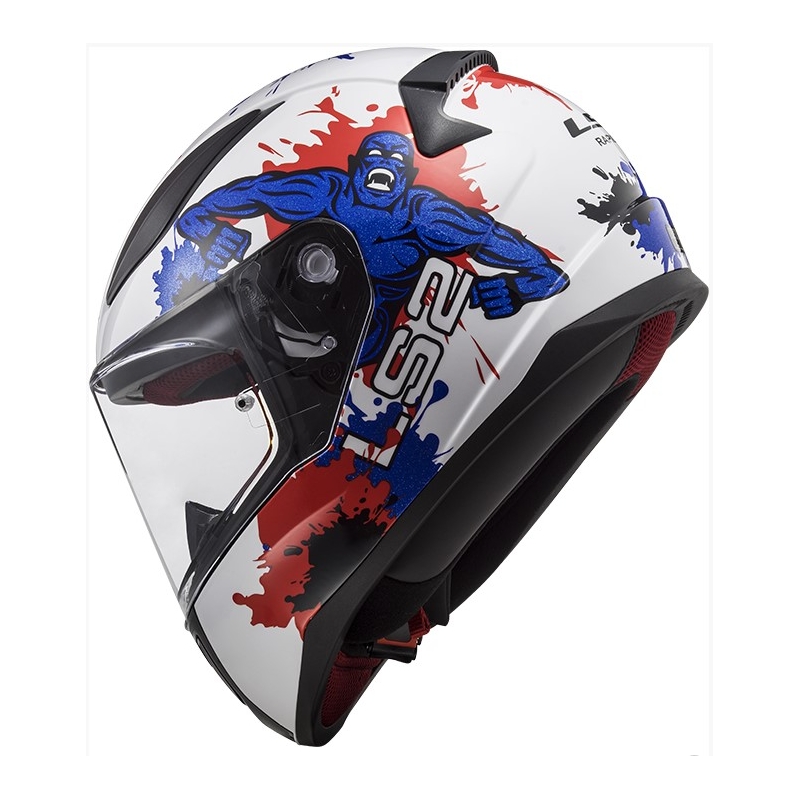 Dziecięcy integralny kask LS2 FF353 Rapid Mini Monster biało-niebiesko-czerwony wyprzedaż