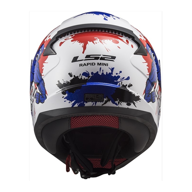 Dziecięcy integralny kask LS2 FF353 Rapid Mini Monster biało-niebiesko-czerwony wyprzedaż