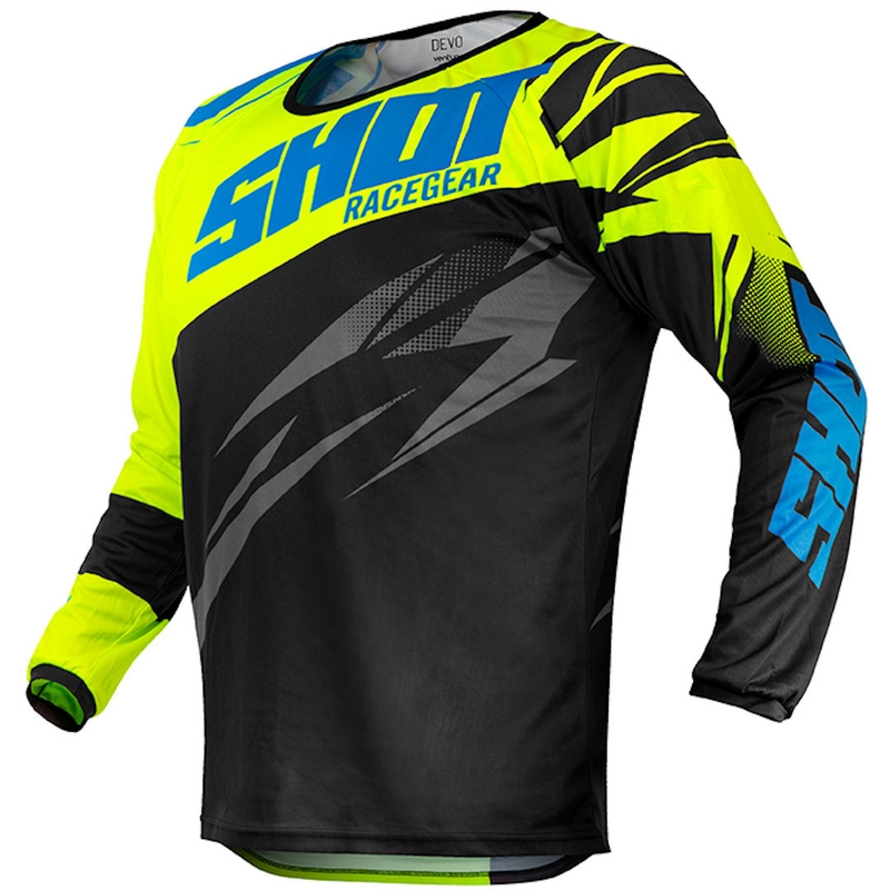 Dziecięca motocrossowa koszulka Shot Devo Ventury czarno-niebiesko-fluo żółta wyprzedaż