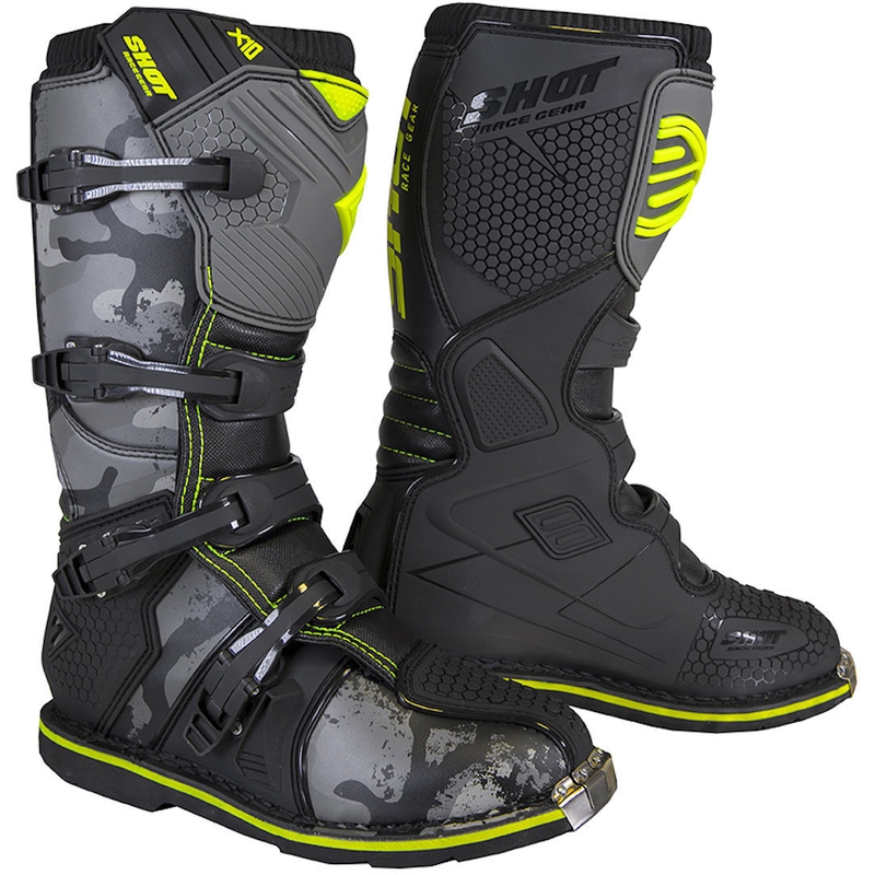Dziecięce buty motocyklowe Shot K10 2.0 czarno-camo-fluo żółte wyprzedaż