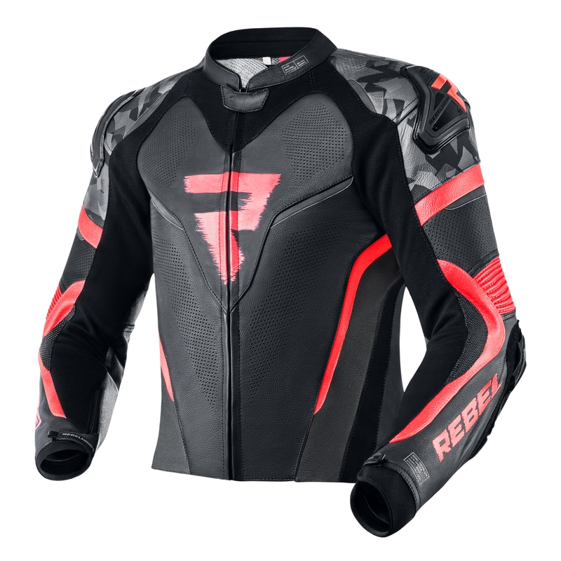 Skórzana kurtka motocyklowa Rebelhorn Rebel czarno-fluo czerwona wyprzedaż