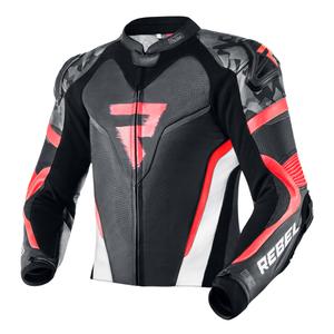 Skórzana kurtka motocyklowa Rebelhorn Rebel czarno-biało-fluo czerwona wyprzedaż
