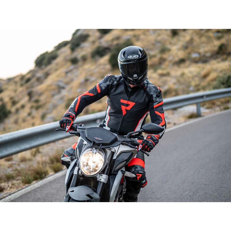 Skórzana kurtka motocyklowa Rebelhorn Rebel czarno-biało-fluo czerwona wyprzedaż