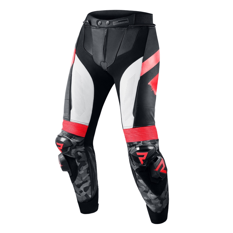 Skórzane spodnie motocyklowe Rebelhorn Rebel czarno-biało-fluo czerwone wyprzedaż