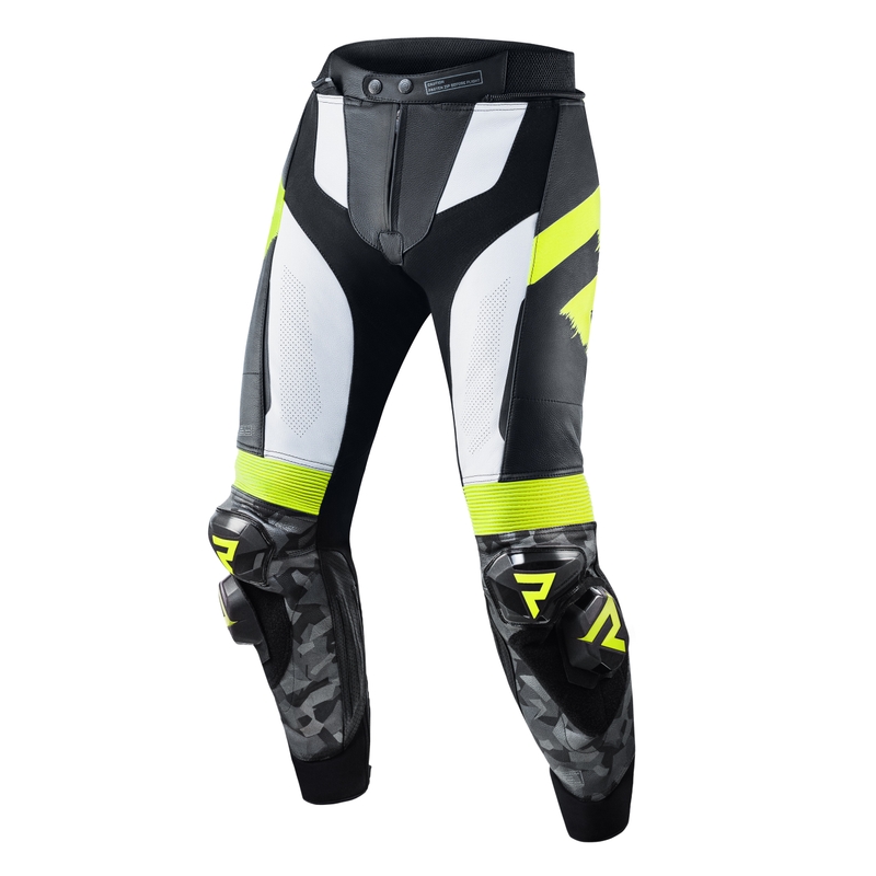 Skórzane spodnie motocyklowe Rebelhorn Rebel czarno-biało-fluo żółte wyprzedaż