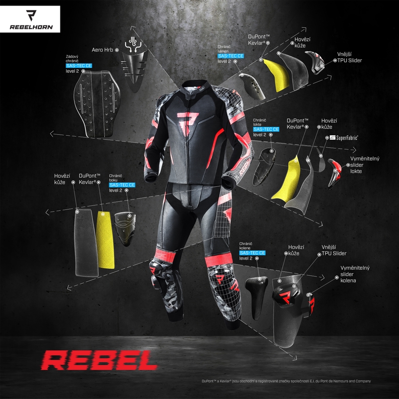 Kombinezon motocyklowy Rebelhorn Rebel czarno-biało-fluo żółty wyprzedaż