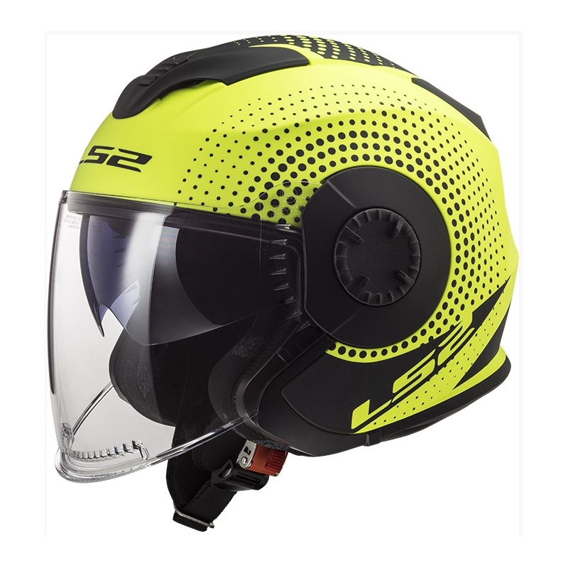 Otwarty kask motocyklowy LS2 OF570 Verso Spin czarno-fluo żółty
