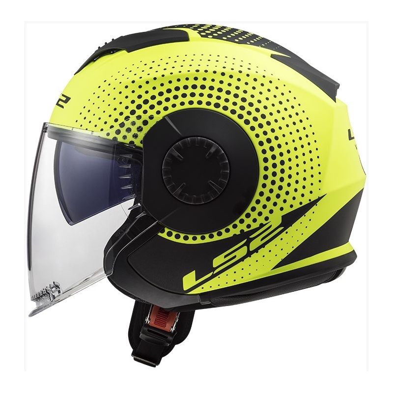 Otwarty kask motocyklowy LS2 OF570 Verso Spin czarno-fluo żółty
