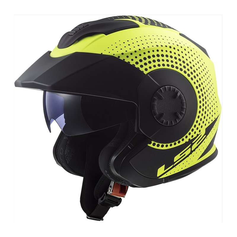 Otwarty kask motocyklowy LS2 OF570 Verso Spin czarno-fluo żółty