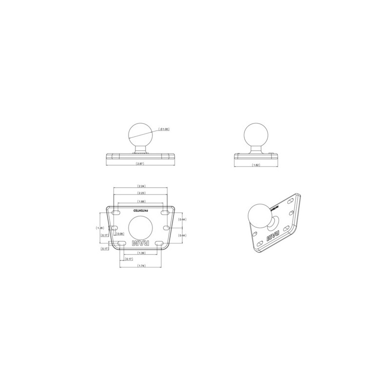 RAM Mounts do motocyklowego zbiorniczka płynu hamulcowego z 1" trzpieniem w środku