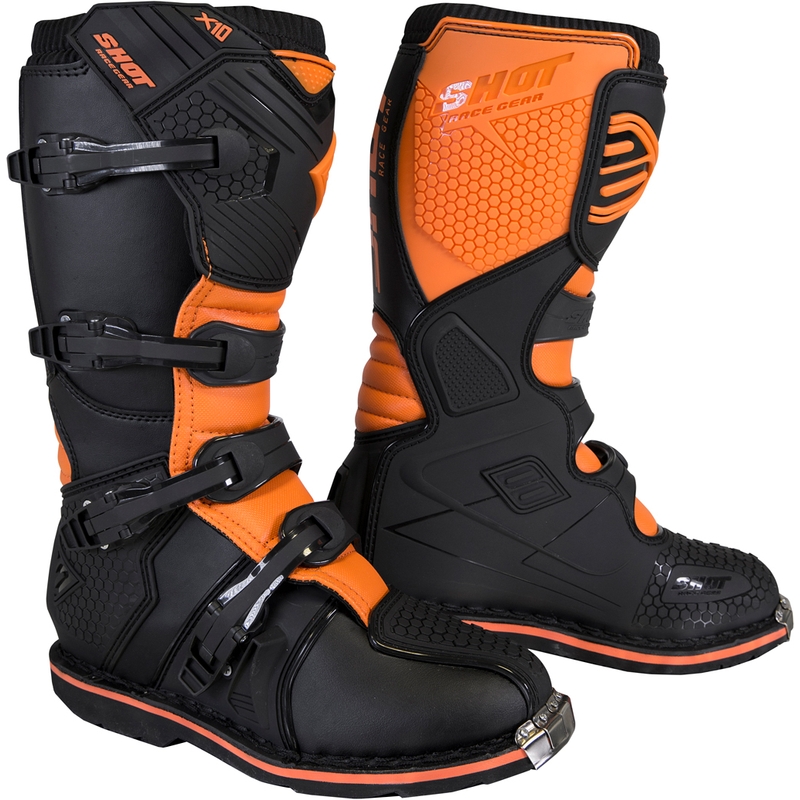 Buty motocyklowe Shot X10 2.0 czarno-fluo pomarańczowe wyprzedaż