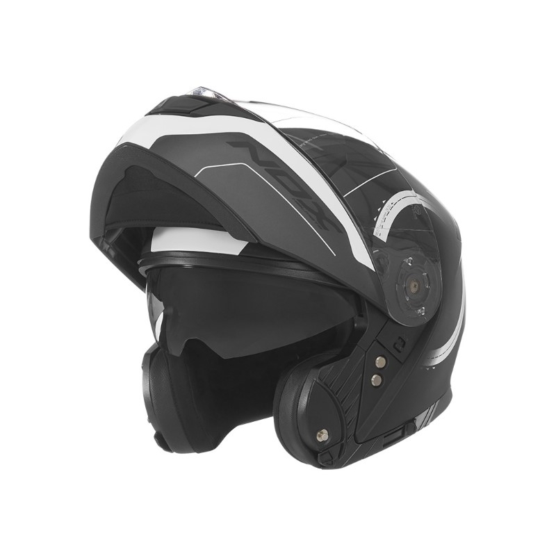 Szczękowy kask motocyklowy NOX N965 Peak czarno-biały